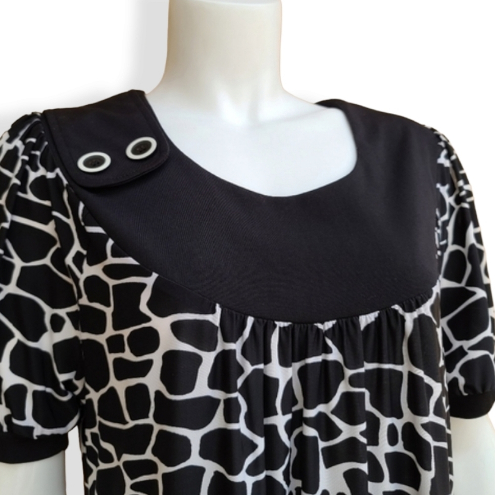 VINTAGE 90s Y2K STUDIO Banded Shift Dress M Long Tunic Modest Top Shirt Giraffe - Picture 11 of 16